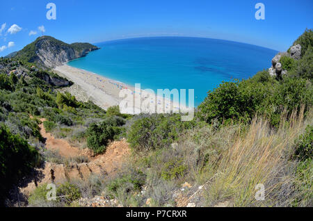 Vista della spiaggia di Milos sull isola di Lefkada island, Grecia Foto Stock