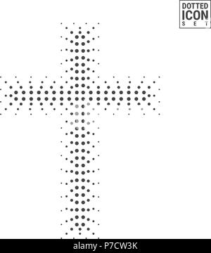 Vettore di mezzitoni Croce Cristiana isolati su sfondo bianco. Mezzo tono croce cristiana fatta di pattern a punti Illustrazione Vettoriale