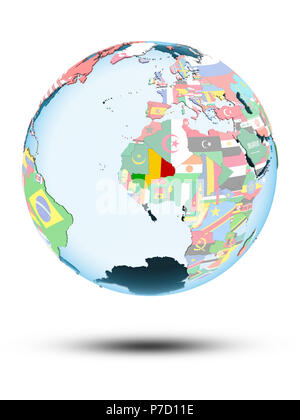 Mali sul globo politico con ombra isolati su sfondo bianco. 3D'illustrazione. Foto Stock