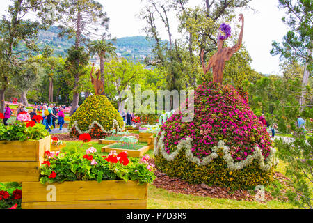 Genova, Italia, 3 maggio 2018 - Fiori composizione durante Euroflora 2018, la mostra internazionale di fiori e di piante ornamentali realizzati a Genova (Geno Foto Stock