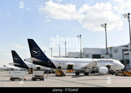 Lufthansa, Airbus A321-100, nuova livrea, terminale 2, Aeroporto di Monaco di Baviera, Baviera, Baviera, Germania Foto Stock