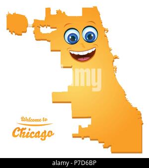 Chicago Illinois mappa della città con volto sorridente illustrazione Illustrazione Vettoriale