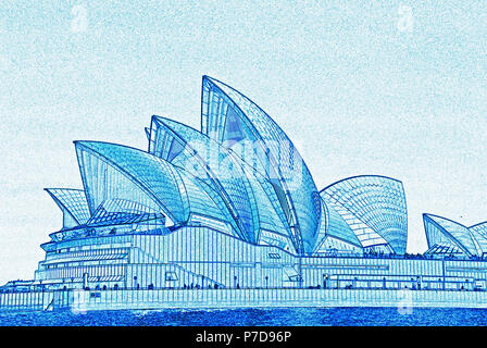 Illustrazione della Sydney Opera House, Bennelong Point, Sydney, Australia Foto Stock