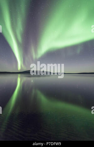 Luci del nord al lago Pallasjärvi Pallas-Ylläsuntunturi nel Parco Nazionale, Muonio, Lapponia, Finlandia Foto Stock