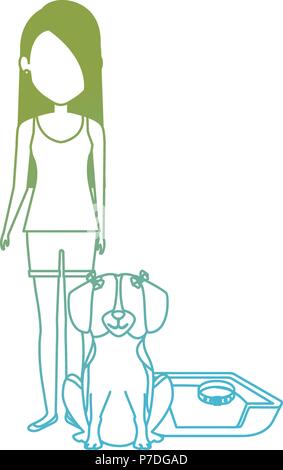 Giovane donna con il cane nel letto dei caratteri Illustrazione Vettoriale