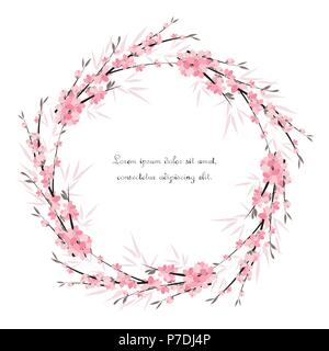 Illustrazione Vettoriale Sakura decorazione di diramazione. Sfondo floreale. Fiori di colore rosa Illustrazione Vettoriale