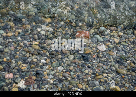 Il fondo del mare può essere visto attraverso acqua limpida. Colpo di sfondo. Foto Stock