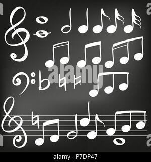 Icona della nota musicale disegnati a mano illustrazione vettoriale realistico disegno , disegnati in gesso su una lavagna nera Illustrazione Vettoriale