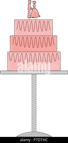 Sposa e lo sposo bambole in torta di nozze illustrazione vettoriale disegno Illustrazione Vettoriale