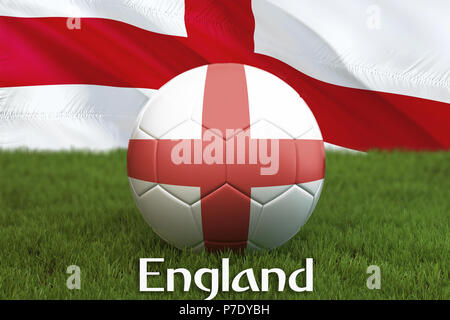 England Football Team palla sul grande sfondo stadium. Squadra dell'Inghilterra il concetto di concorrenza. Inghilterra bandiera sulla sfera torneo in Russia. Sport compe Foto Stock
