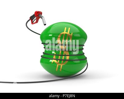 Red ugello carburante spremitura di simbolo del dollaro. 3d illustrazione Foto Stock