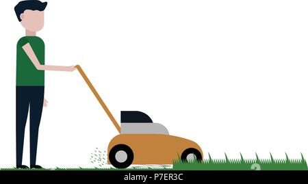 L'uomo è il taglio del prato illustrazione vettoriale su sfondo bianco Illustrazione Vettoriale