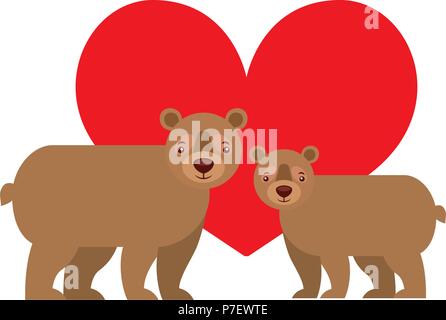 Carino coppia orso grizzly amore nel cuore illustrazione vettoriale Illustrazione Vettoriale