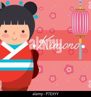 Kokeshi giapponese bambola nazionale in un rosso kimono illustrazione vettoriale Illustrazione Vettoriale