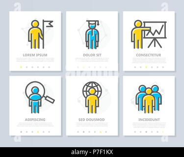 Set di vettore di risorse umane e organizzazione aziendale gestione elementi colorati per un multiuso4 modello di presentazione. Foglio illustrativo, relazione corporate marketing, pubblicità, per la copertina del libro di design. Illustrazione Vettoriale