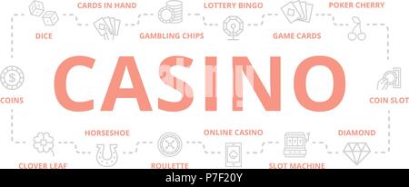 Set di vettore e gioco d'azzardo casino linea sottile banner per il concept design. Illustrazione per presentazioni su sfondo bianco Illustrazione Vettoriale