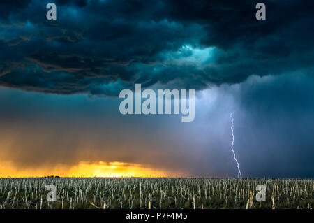 Un fulmine mezocyclone tempesta con nuvole scure formando sulle pianure nel tornado alley, Oklahoma al tramonto Foto Stock