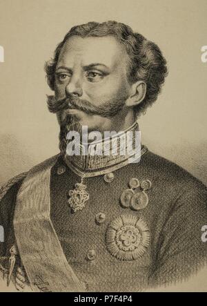 Vittorio Emanuele II (1820-1878). Il re di Sardegna e dell'Italia. Incisione di Zarza in galleria universale,1868. Foto Stock