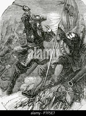 Claude Louis Hector de Villars (1653-1734). Il maresciallo Generale di Francia. Villars all'Assedio di Friburgo, 1713. Incisione di Copein. Galleria universale, 1868. Foto Stock