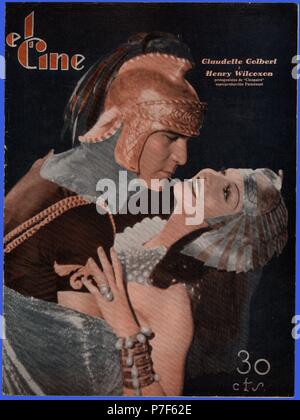 Portada de la reviste El Cine, nº 40, editado en Barcelona, 6 de diciembre de 1934. Fotografía de Claudette Colbert y Henry Wilcoxon. Foto Stock