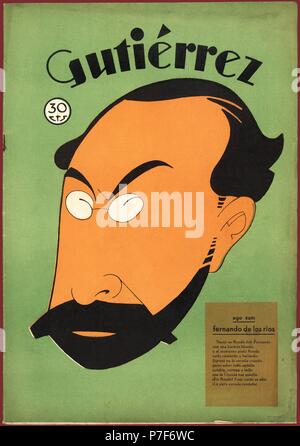 Portada de la revista satírica Gutiérrez. Caricatura de Fernando de Los Ríos Urruti (1879-1949), político e ideólogo socialista. Año 1933. Dibujo de K-Hito. Foto Stock