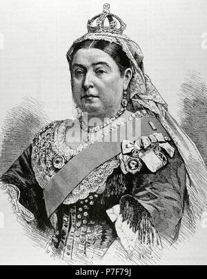 Victoria I (1819-1901). La regina del Regno Unito di Gran Bretagna e Irlanda (1837-1901) e Empress of India (1876-1901). Ritratto. Incisione. 'La Ilustracion', 1887. Foto Stock