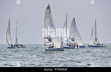 Qinhuangdao, Qinhuangdao, Cina. 6 Luglio, 2018. Qinhuangdao, Cina-6Luglio 2018: La Qinhuangdao regata internazionale è tenuto in Qinhuangdao, nel nord della Cina di nella provincia di Hebei. Credito: SIPA Asia/ZUMA filo/Alamy Live News Foto Stock