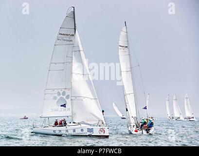 Qinhuangdao, Qinhuangdao, Cina. 6 Luglio, 2018. Qinhuangdao, Cina-6Luglio 2018: La Qinhuangdao regata internazionale è tenuto in Qinhuangdao, nel nord della Cina di nella provincia di Hebei. Credito: SIPA Asia/ZUMA filo/Alamy Live News Foto Stock