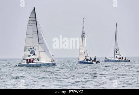 Qinhuangdao, Qinhuangdao, Cina. 6 Luglio, 2018. Qinhuangdao, Cina-6Luglio 2018: La Qinhuangdao regata internazionale è tenuto in Qinhuangdao, nel nord della Cina di nella provincia di Hebei. Credito: SIPA Asia/ZUMA filo/Alamy Live News Foto Stock