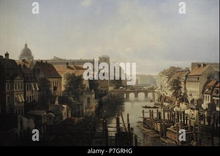 Albert Schwendy (1820-1902). Pittore tedesco. Berlino. Vista della Lange Brucke dal fiume Sprea, 1850. Olio su tela.Lo Stato Museo Hermitage. San Pietroburgo. La Russia. Foto Stock