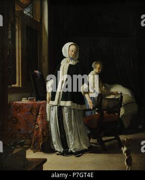 Frans van Mieris il Vecchio (1635-1681). Dutch pittore barocco. Signora al suo Gabinetto, c.1660. Lo stato Museo Hermitage. San Pietroburgo. La Russia. Foto Stock