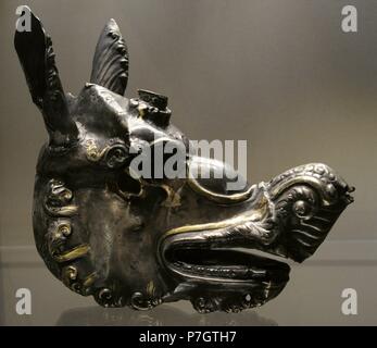 Sasaniane Impero. Terminale per tenda a forma di Simurgh alla testa. Argento; inseguono, doratura. Iran (?). 6th-7th secoli. Lo stato Museo Hermitage. San Pietroburgo. La Russia. Foto Stock