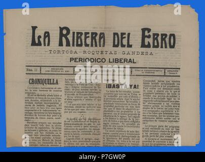 Portada del liberale periódico La Ribera del Ebro. Editado en Tortosa, septiembre de 1915. Foto Stock