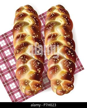 Pane vettore realistiche. Gustosi prodotti cotti sul modello gingham. dettagliate in 3D illustrazione Illustrazione Vettoriale