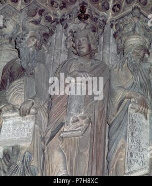 DETALLE DEL PILAR DE LOS PROFETAS DEL PORTICO DE LA GLORIA - SIGLO XII - ROMANICO ESPAÑOL. Autore: Maestro Mateo (c. 1150-c. 1200). Posizione: CATEDRAL-interno, SANTIAGO DE COMPOSTELA, A CORUÑA, Spagna. Foto Stock