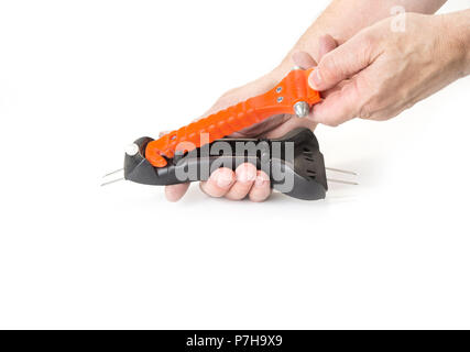 Martello di sicuro in auto sul bianco Foto Stock