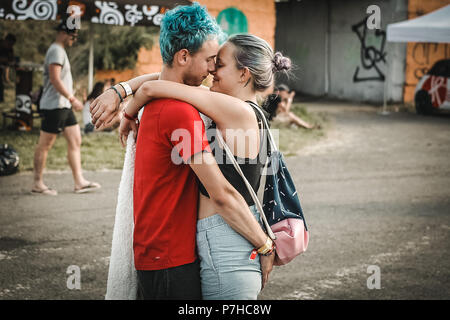 Hradec Kralove, Repubblica Ceca. 05 Luglio, 2018. Il pubblico a cui hanno partecipato la roccia per persone Festival. Credito: Krzysztof Zatycki/Pacific Press/Alamy Live News Foto Stock