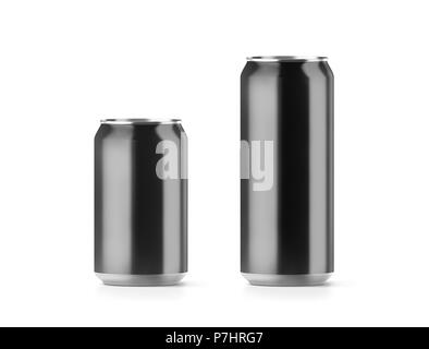 Nero Bianco piccole e grandi di soda di alluminio può mockup, rendering 3d. Birra vuote imballaggio stagno mock set ups, isolata. Conserve di bere jar packaging design te Foto Stock