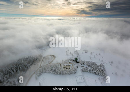 Foto aerea, inverno a Winterberg, Kahler Asten Mountain, Hochheide Heath, Winterberg, Sauerland, Hochsauerlandkreis (distretto), HSK, Renania settentrionale-Vestfalia, Germania, Europa Foto Stock