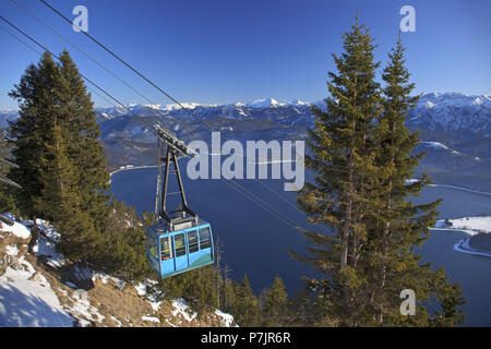 Ferrovia di montagna per la montagna Herzogstand, Walchensee, Karwendel, montagne Karwendel, bavarese Foreland alpino, Alpine foreland, alpi bavaresi, altipiani, Alta Baviera, Baviera, Germania meridionale, Germania, Foto Stock