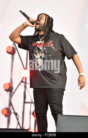 PARTYNEXTDOOR (vero nome Jahron Brathwaite) eseguendo il primo giorno del Festival Wireless, a Finsbury Park, a nord di Londra. Foto Stock