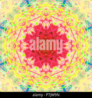 Fiore fotografico mandala, rosso, giallo, verde, blu Foto Stock