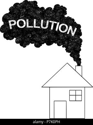 Vettore di disegno artistico illustrazione di fumo proveniente dal camino di casa, dell'inquinamento atmosferico concetto Illustrazione Vettoriale