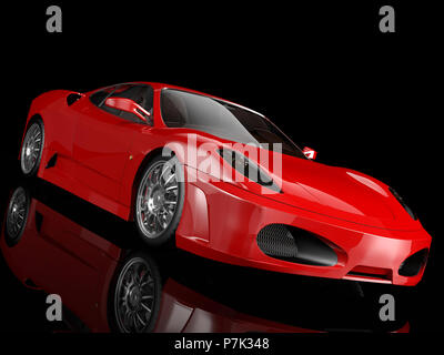 Rosso Sport Auto su sfondo scuro, rendering 3D Foto Stock