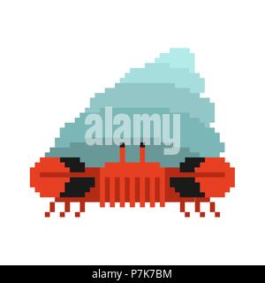 Il granchio eremita pixel art. 8 bit di granchio nella shell. Animale marino illustrazione vettoriale Illustrazione Vettoriale
