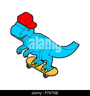 Dinosauro su skateboard. Dino adolescente cool. Tyrannosaurus rex in cap. Giurassico bestia predator player. Illustrazione Vettoriale Illustrazione Vettoriale