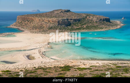 Vista del sogno spiaggia di Balos, spiaggia sabbiosa, penisola di Gramvousa, Creta, Grecia, Europa Foto Stock