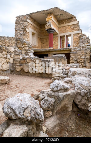 Parti della Minoan tempio complesso di Cnosso, ricostruito a due piani, il Palazzo di Cnosso, Cnosso città antica, Heraklion, Cnosso, Creta, Grecia, Europa Foto Stock