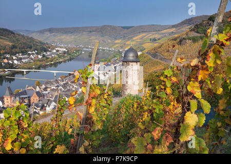 Round Tower, Zell an der Mosel in autunno, Renania-Palatinato, Germania Foto Stock