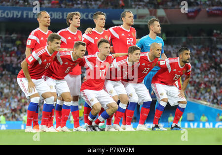 Sochi, Russia. 07 Luglio, 2018. Coppa del Mondo FIFA, quarto di finale tra la Russia e la Croazia al Fisht Stadium. In Russia la squadra. Credito: Christian Charisius/dpa/Alamy Live News Foto Stock